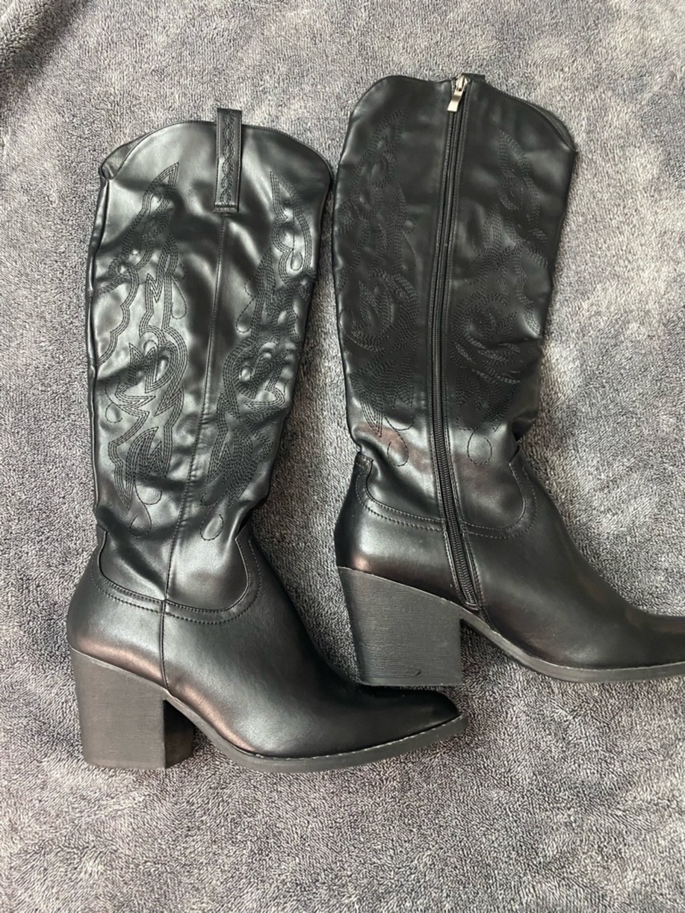 Lulus Black Western Knee-High Embroidered Cowgirl Boots Festival Concert Size 10 - Picture 3 of 10